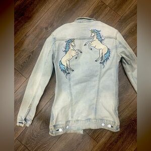 LuLaRoe jeans jacket with unicorns size XS